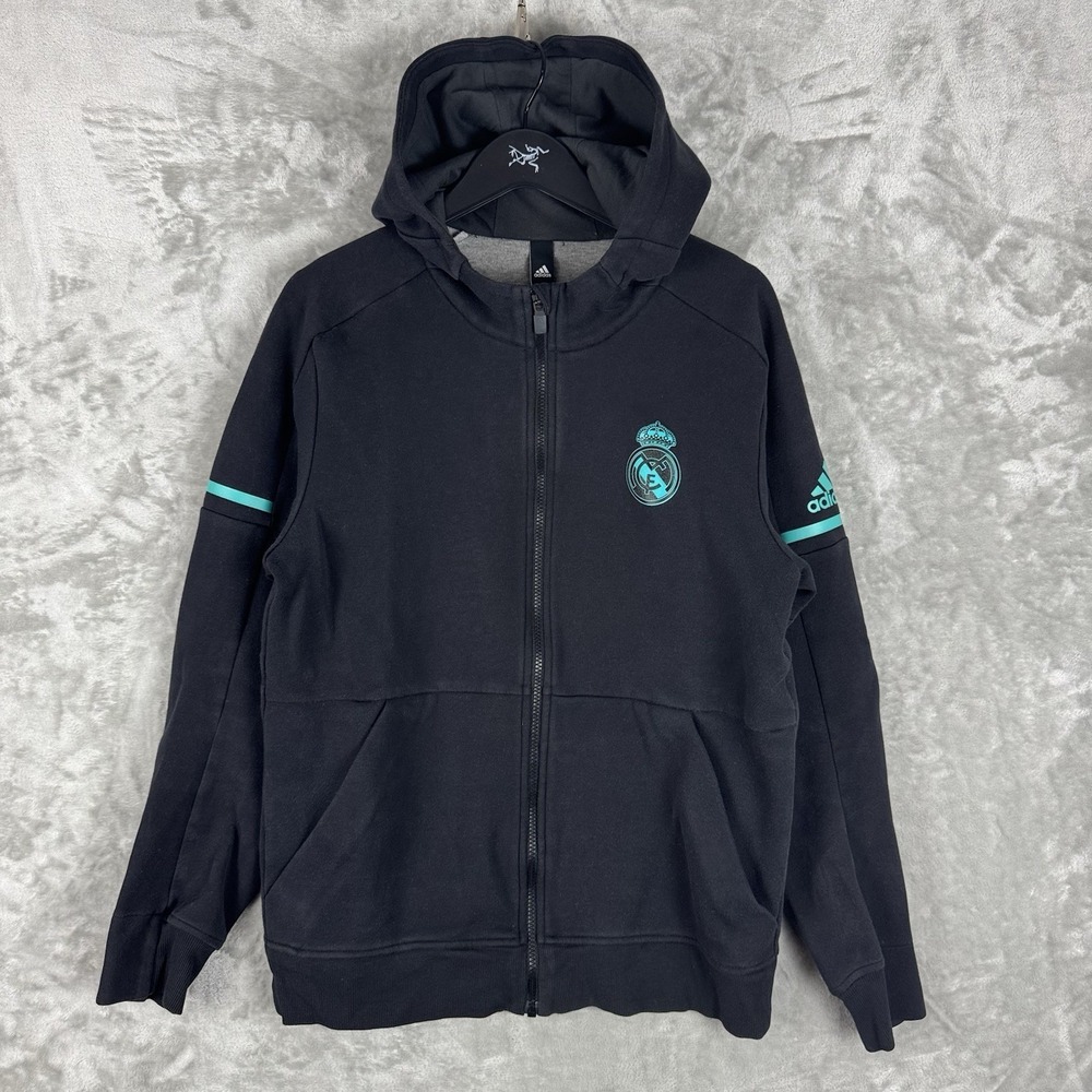 Adidas Real Madrid 2017-18 Anthem Squad Full Zip Hoodie Jacket Black Men's M/L